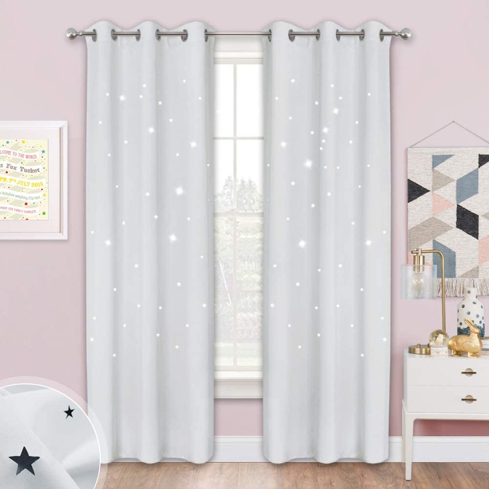 Grommet Blackout Curtains For Living Roomand Bedroom Star Cut Out Curtains 2 Panels KGORGE Store