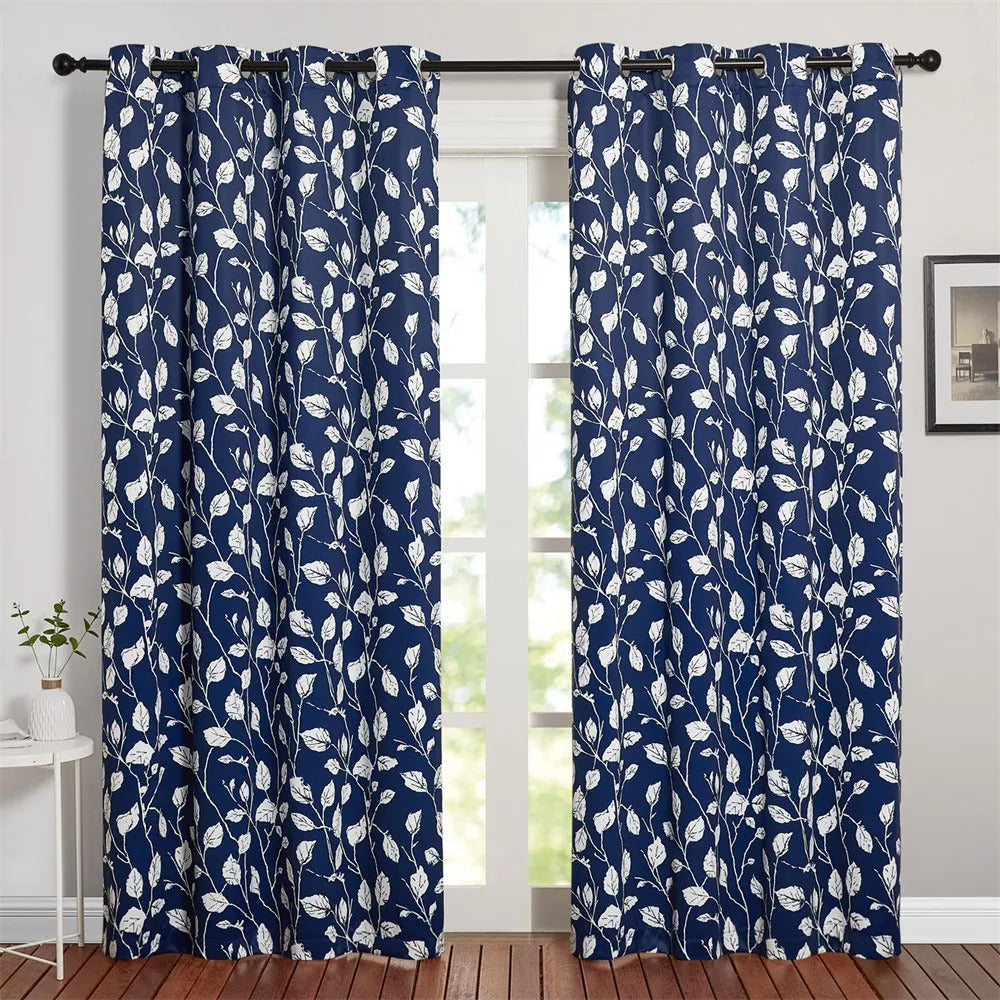 Grommet Blackout Leaves Curtains For Living Room And Bedroom 2 Panels KGORGE Store