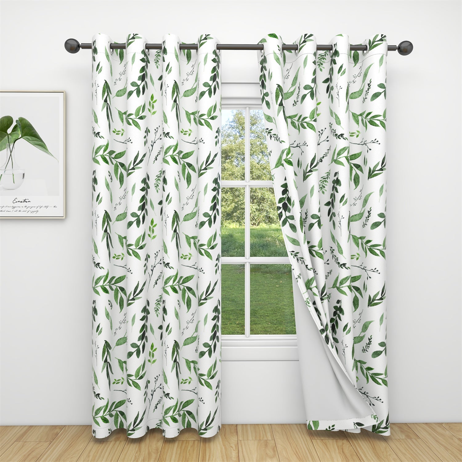 Grommet Blackout White Leaves Curtains For Living Room And Bedroom 2 Panels KGORGE Store