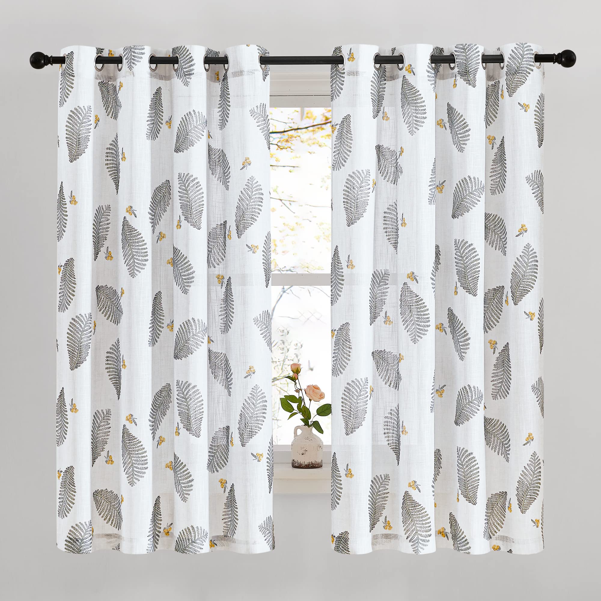 Grommet Floral Sheer Curtains Privacy Linen Curtains For Bedroom 2 Panels KGORGE Store