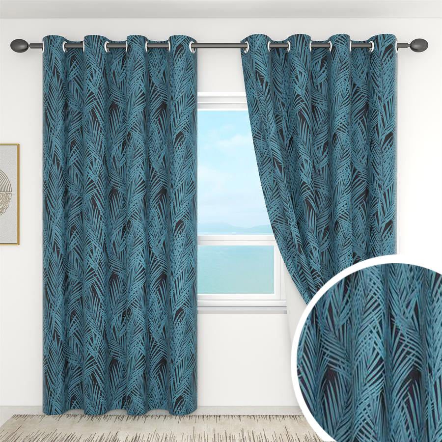 Grommet Insulated Blackout Blue Leaves Curtains For Living Room And Bedroom 2 Panels KGORGE Store