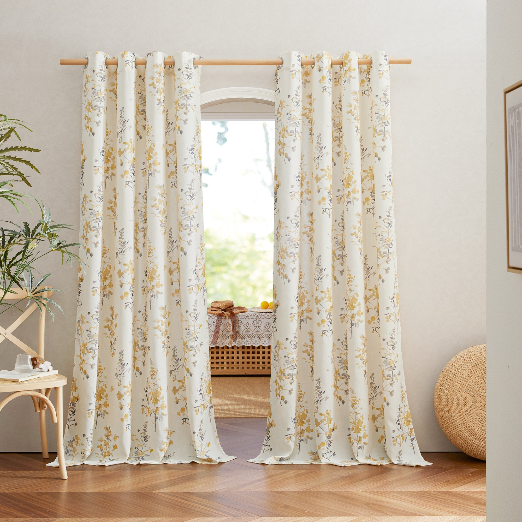 Grommet Linen Textured Sheer Ink Tree Branch Curtains For Living Room And Bedroom 2 Panels KGORGE Store