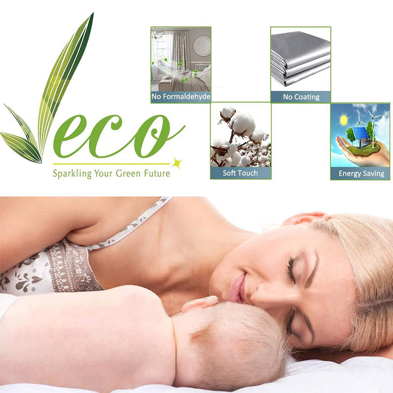Sleeping mother & baby. Noise reducing blackout curtains: eco-friendly, formaldehyde-free, soft touch, energy saving.