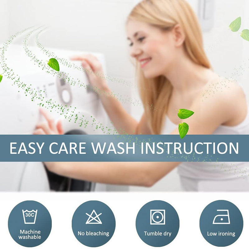Easy care wash instructions for Grommet Noise Reducing Blackout Curtains: machine washable, no bleaching, tumble dry, low ironing.