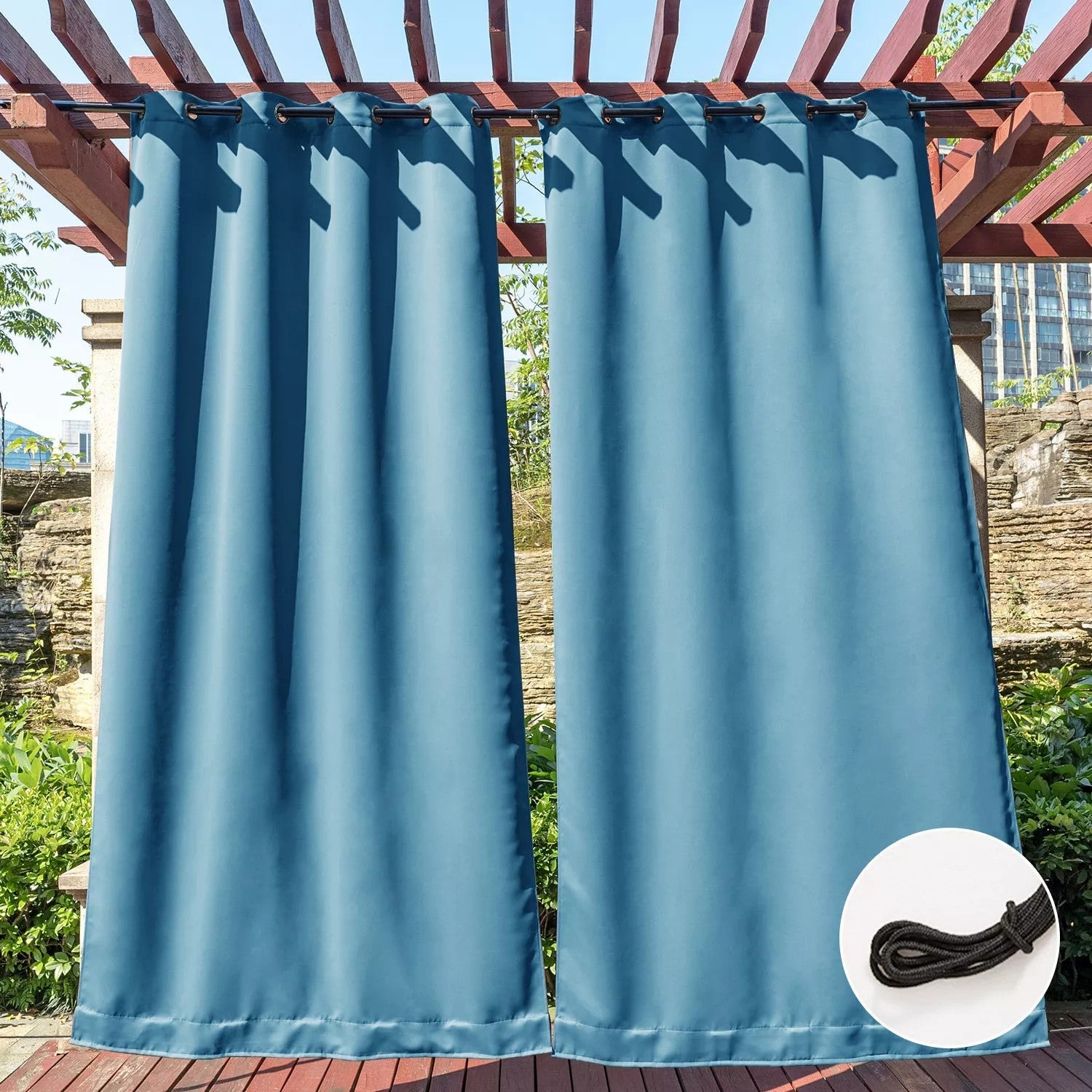 Grommet & Rod Pocket & Back Tab Waterproof Outdoor Curtains With Ropes ...