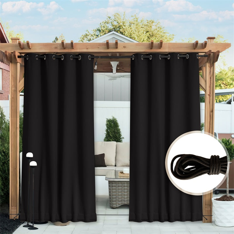 Grommet & Rod Pocket & Back Tab Waterproof Outdoor Curtains With Ropes 1 Pc KGORGE Store