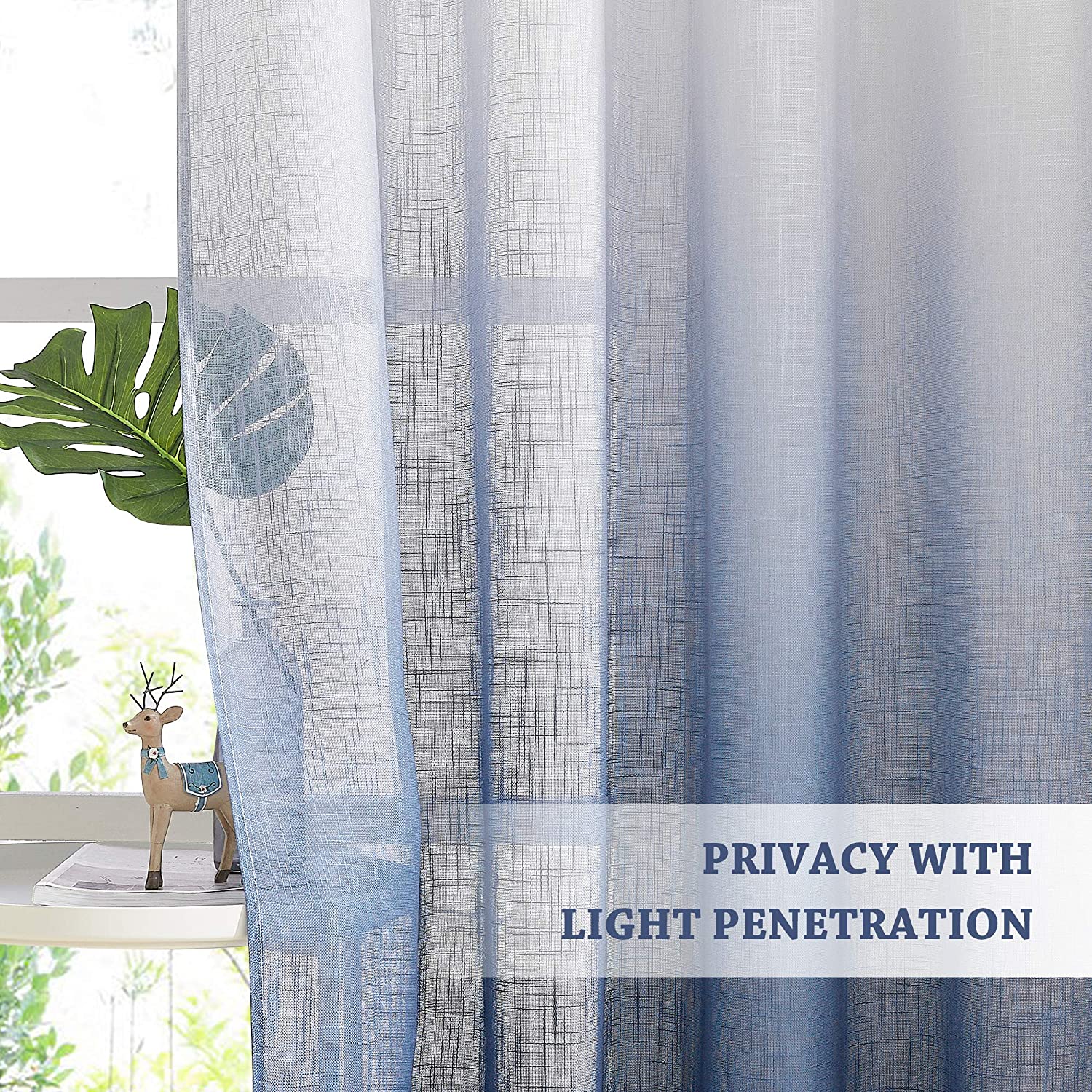 Grommet Semi Sheer Privacy Ombre Linen Curtains For Bedroom 1 Pair