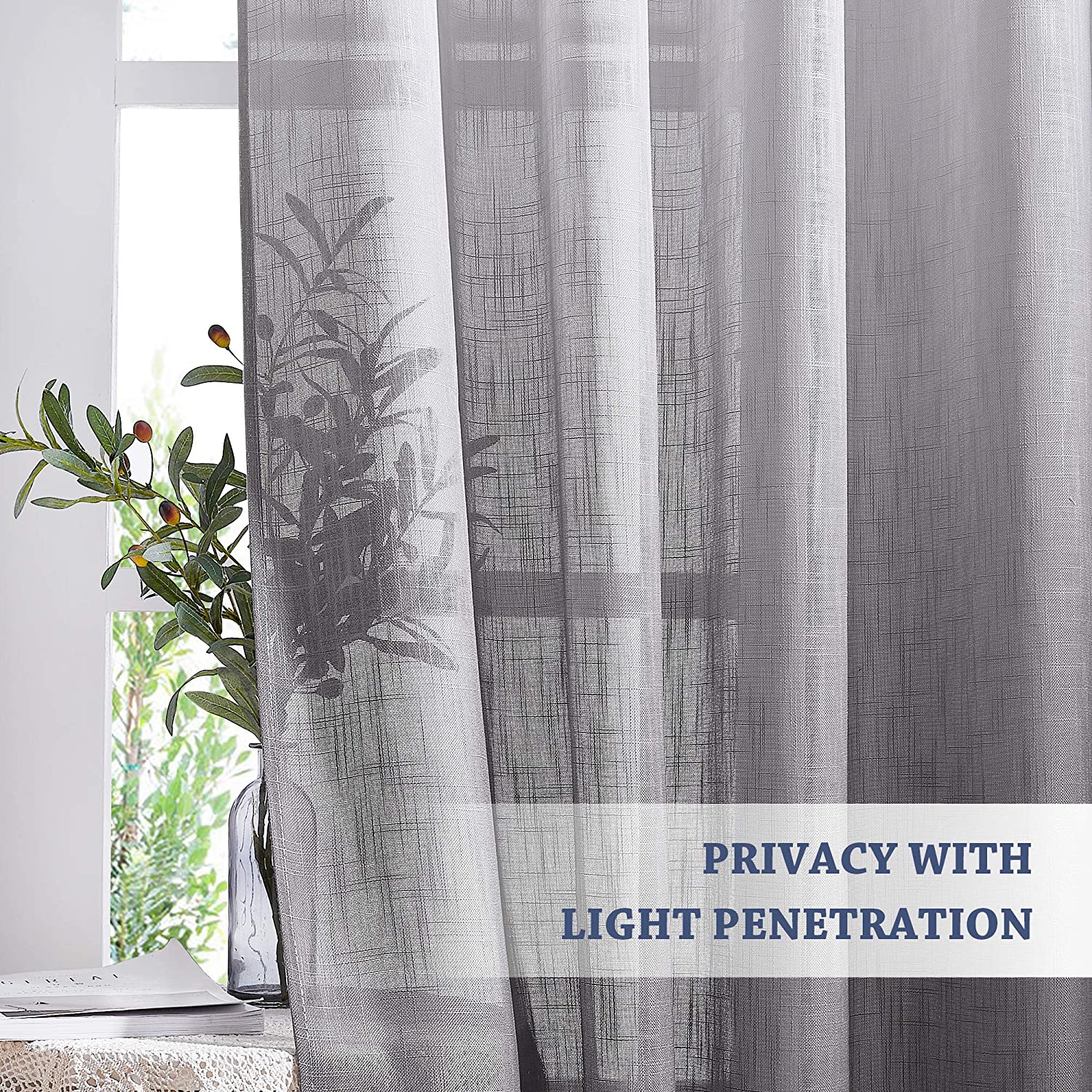 Grommet Semi Sheer Privacy Ombre Linen Curtains For Bedroom 1 Pair KGORGE Store