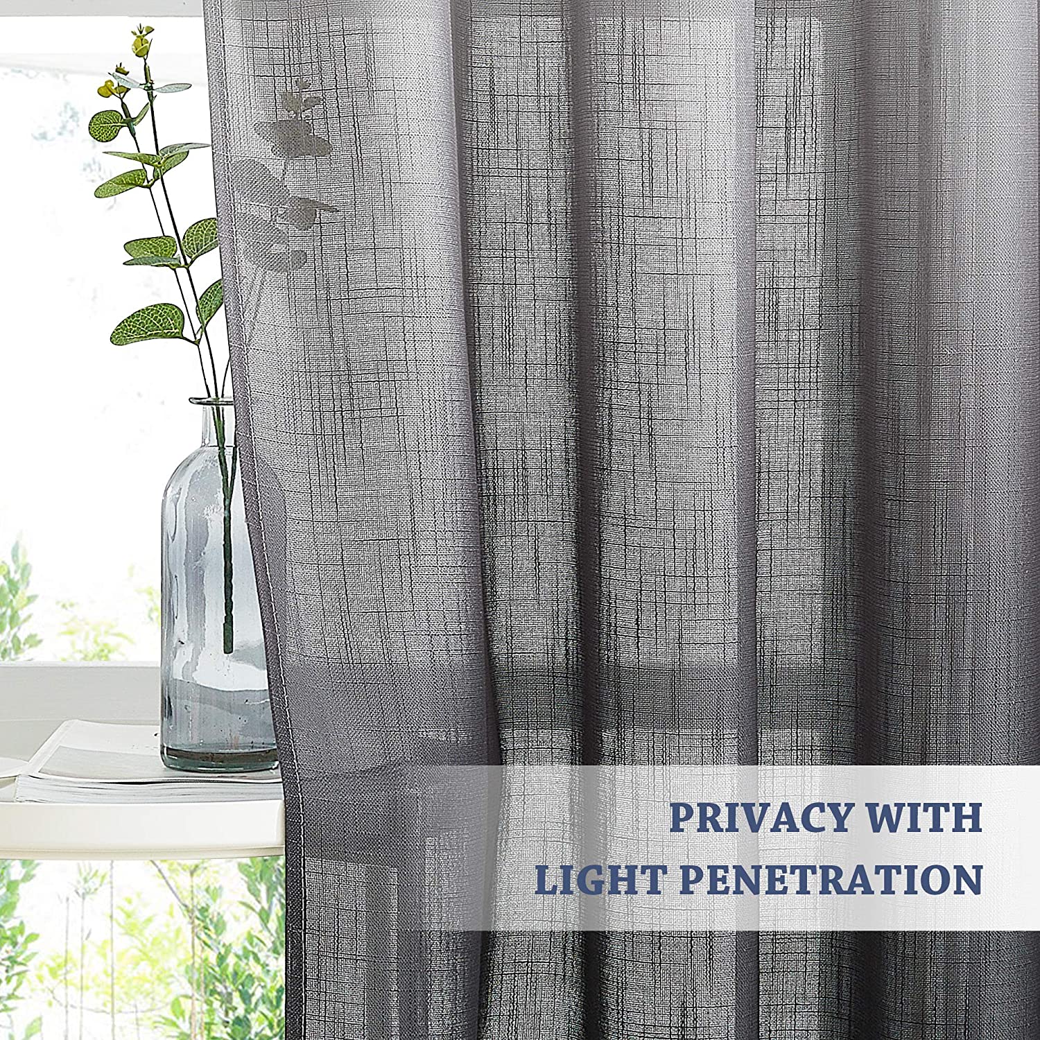 Grommet Semi Sheer Privacy Ombre Linen Curtains For Bedroom 1 Pair KGORGE Store