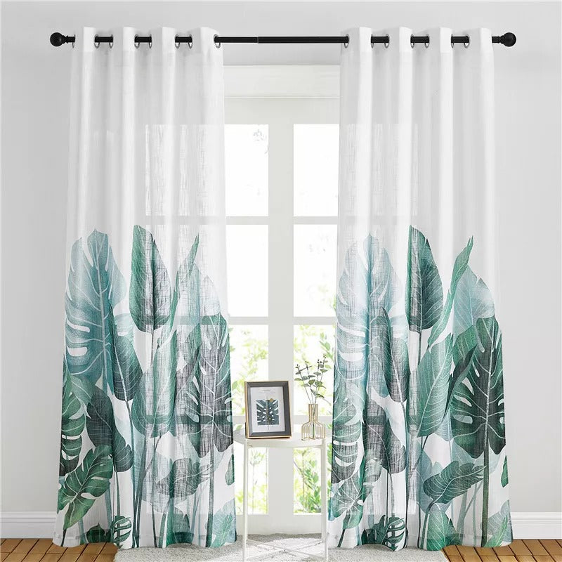 Grommet Sheer Privacy Leaves Curtains For Bedroom And Living Room 2 Panels KGORGE Store