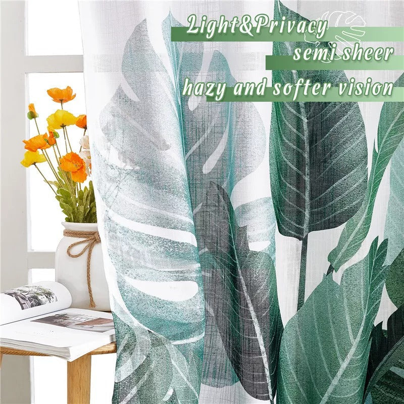 Grommet Sheer Privacy Leaves Curtains For Bedroom And Living Room 2 Panels KGORGE Store