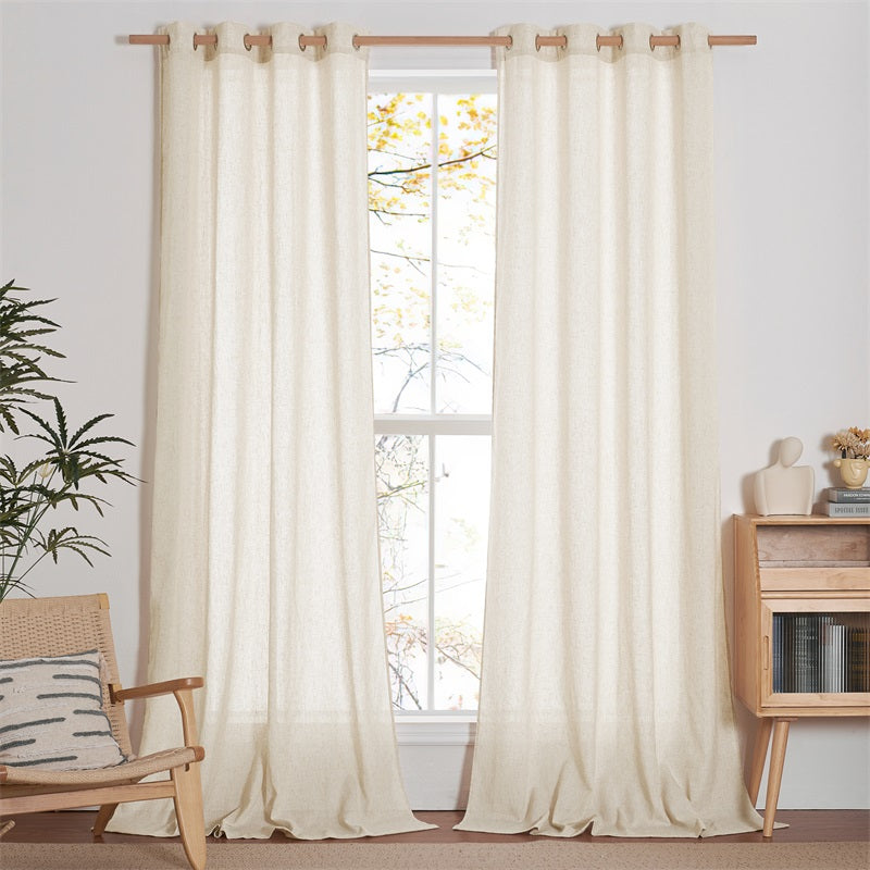 Natural linen sheer grommet curtains, 2 panels, light filtering for bedroom privacy.