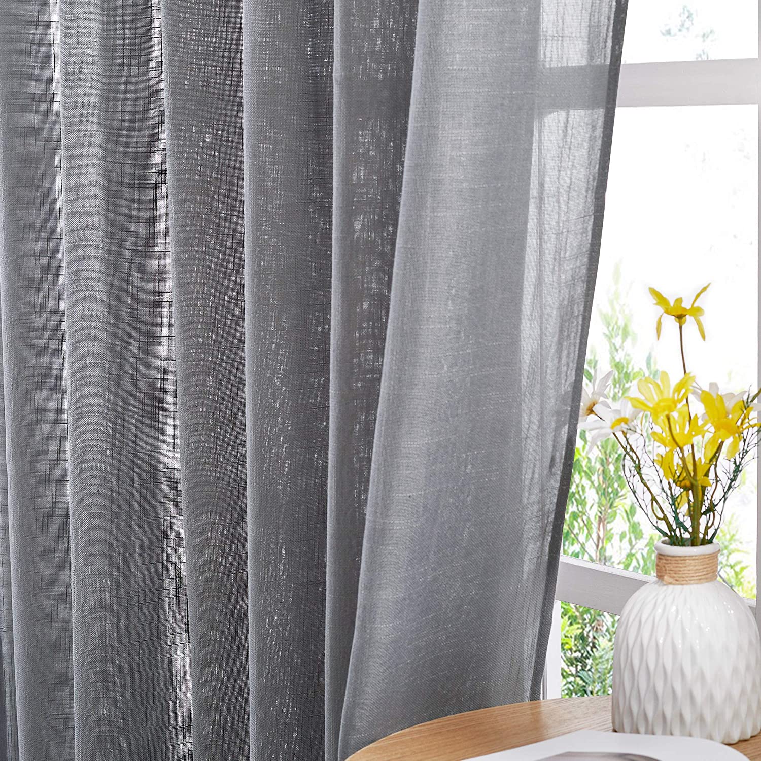 Grommet Sheer Privacy Linen Curtains For Bedroom And Living Room 2 Panels KGORGE Store