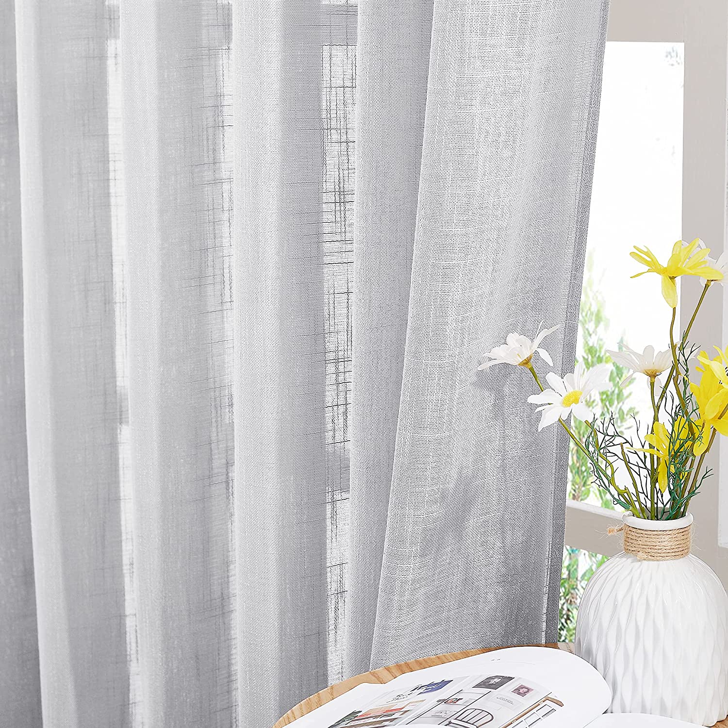 Grommet Sheer Privacy Linen Curtains For Bedroom And Living Room 2 Panels KGORGE Store