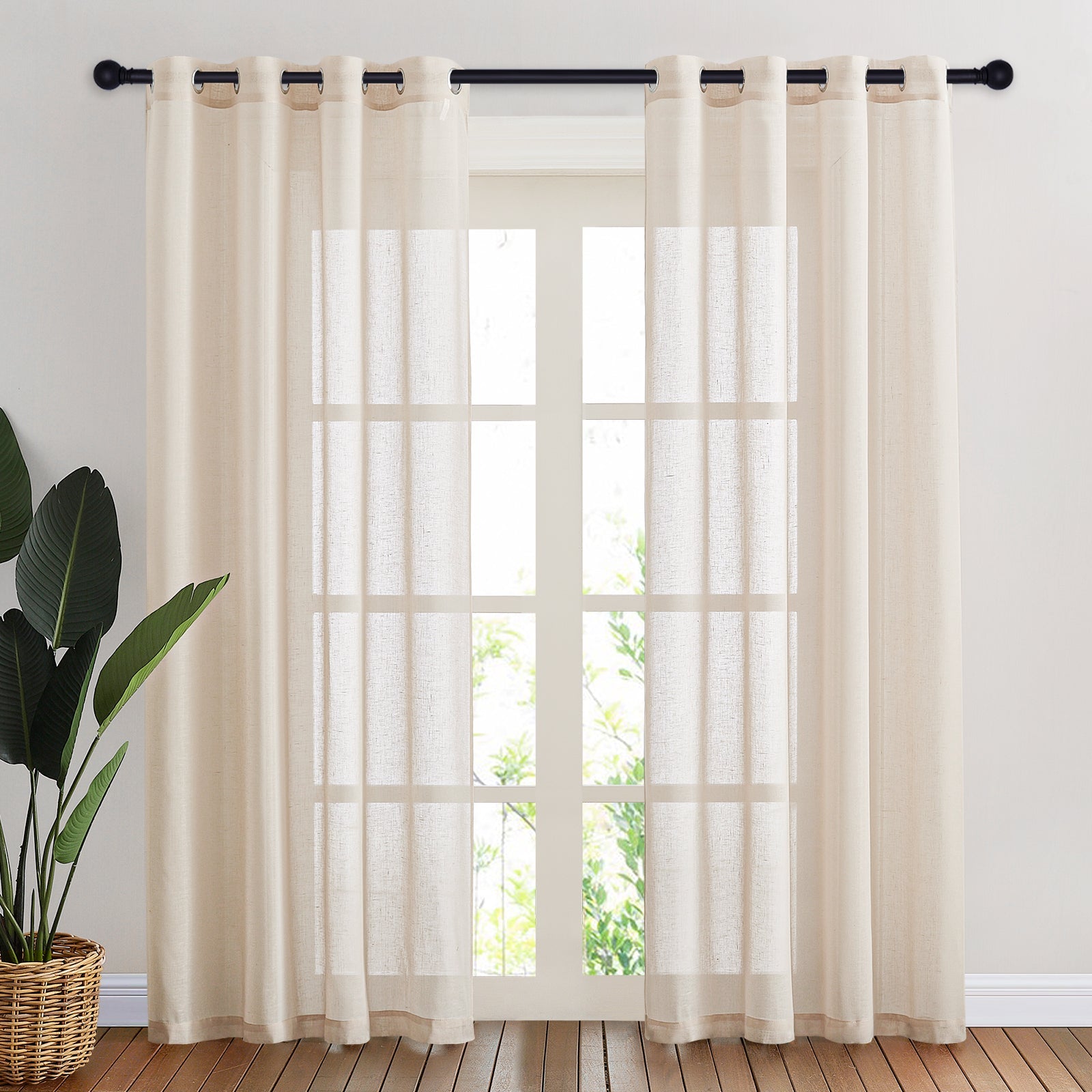 Grommet Sheer Privacy Linen Curtains For Bedroom And Living Room (Width: 52 Inch) 2 Panels KGORGE Store