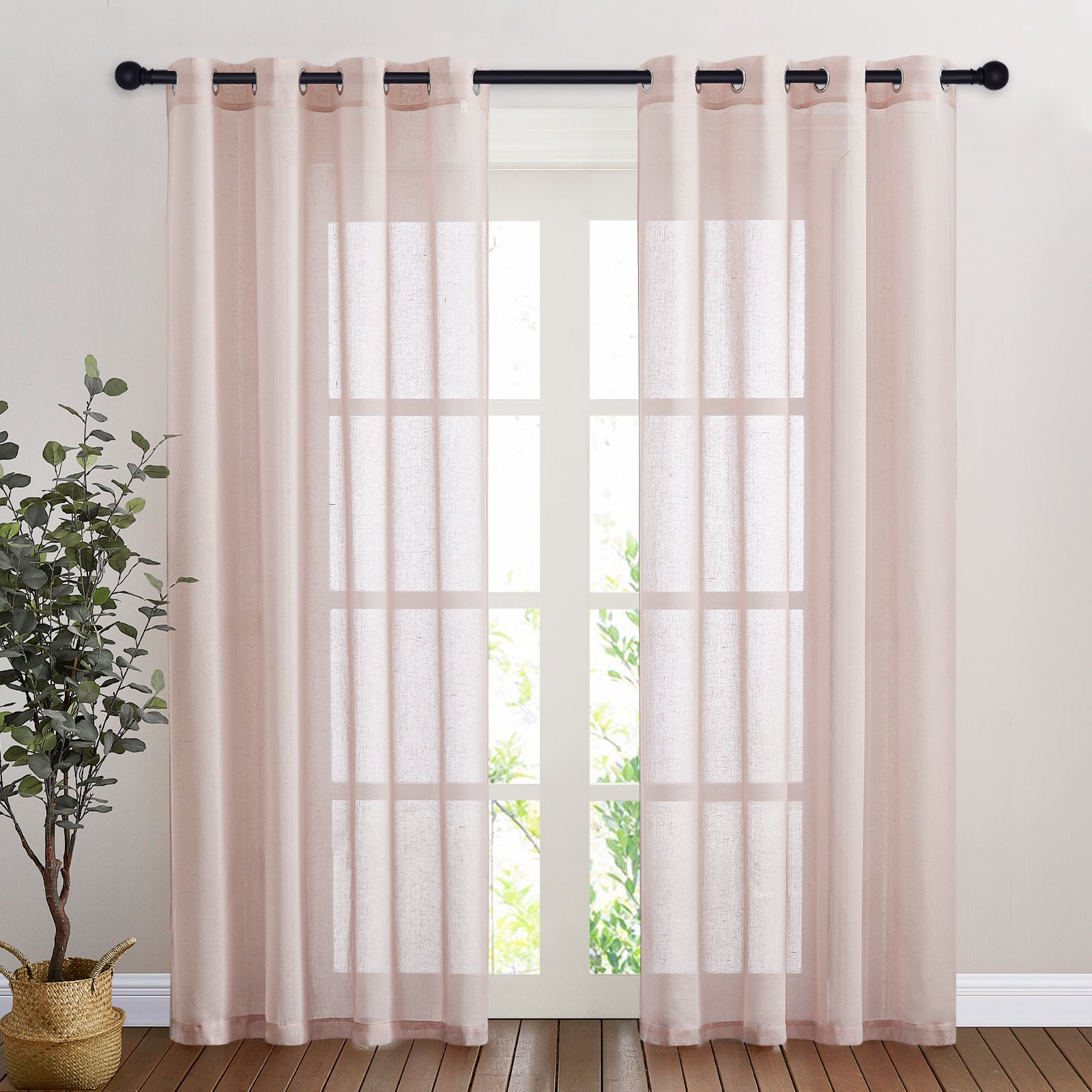 Grommet Sheer Privacy Linen Curtains For Bedroom And Living Room (Width: 52 Inch) 2 Panels KGORGE Store