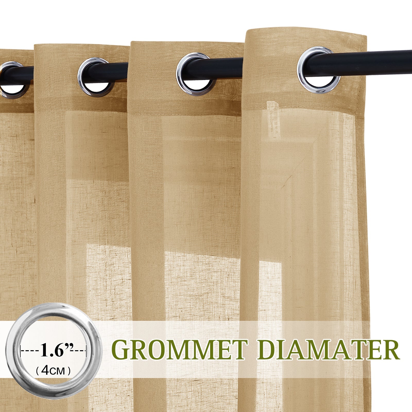 Grommet Sheer Privacy Linen Curtains For Bedroom (Width: 36 Inch) 2 Panels KGORGE Store