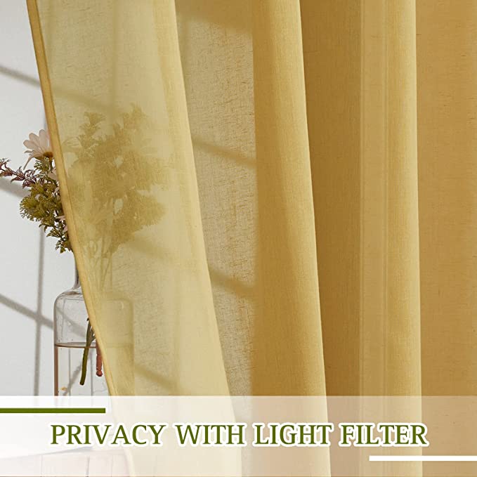 Grommet Sheer Privacy Linen Curtains For Bedroom (Width: 36 Inch) 2 Panels KGORGE Store