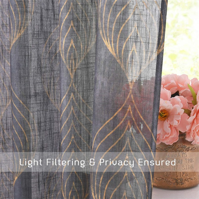 Grommet Sheer Privacy Print Dark Linen Curtains For Bedroom 2 Panels KGORGE Store
