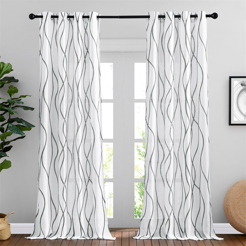Grommet Sheer Privacy Print Faux Linen Curtains For Bedroom 2 Panels KGORGE Store