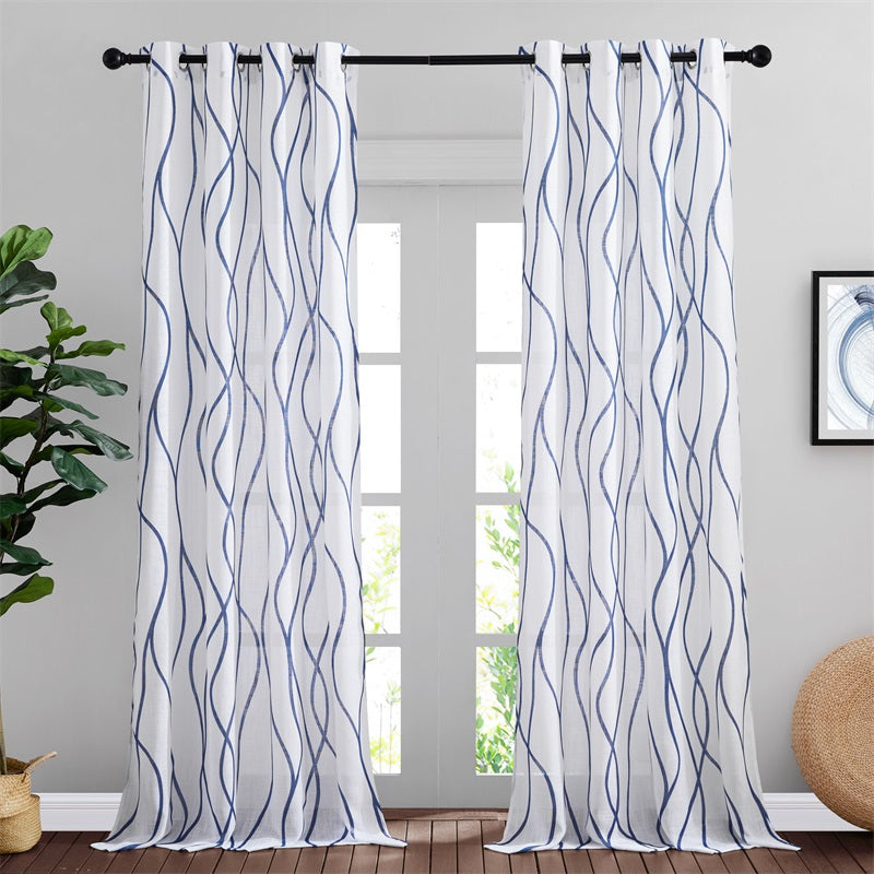 Grommet Sheer Privacy Print Faux Linen Curtains For Bedroom 2 Panels KGORGE Store