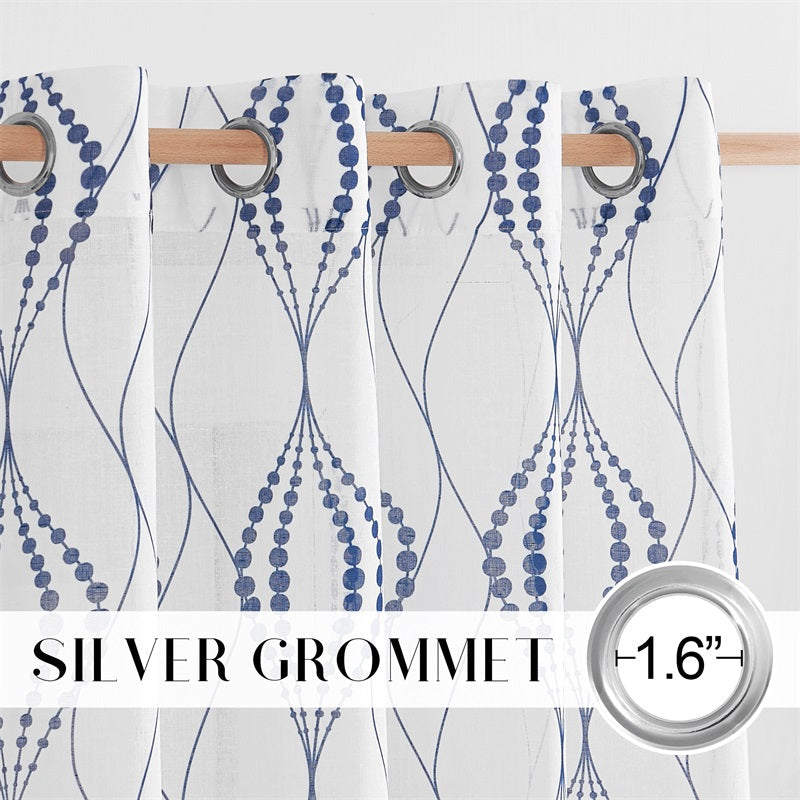 Grommet Sheer Privacy Print White Faux Linen Curtains For Bedroom 2 Panels KGORGE Store