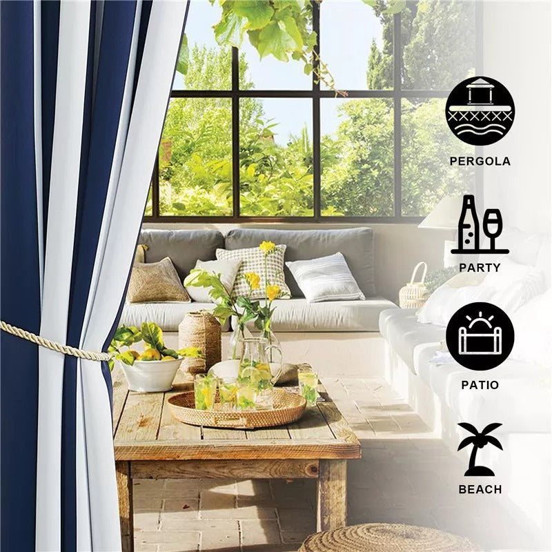 Grommet Striped Waterproof Blackout Outdoor Curtains For Patio, Gazebo And Porch 1 Panel KGORGE Store