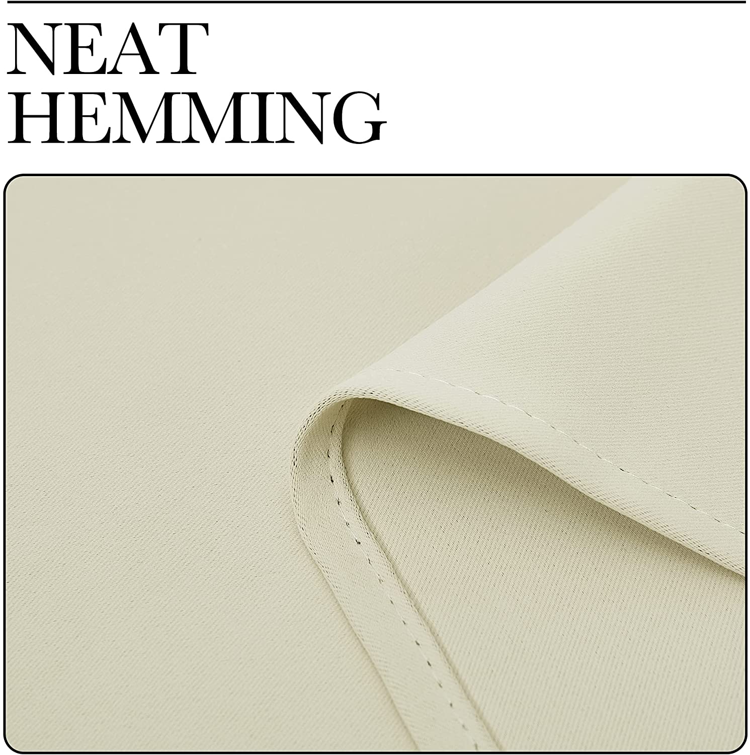Close-up of the beige thermal insulated blackout curtain fabric, showcasing precise, neat hemming and durable stitching for lasting quality.