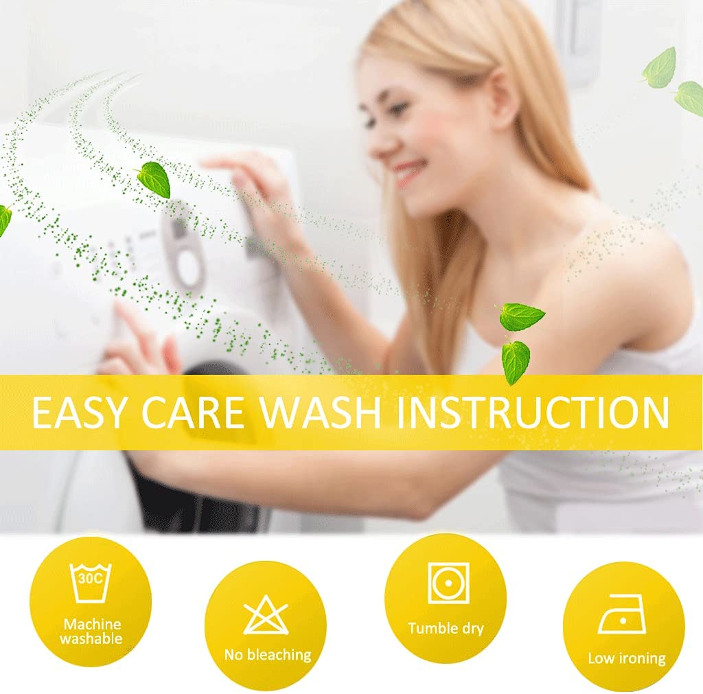 Easy care washing instructions for thermal insulated blackout curtains: machine washable, no bleach, tumble dry, low iron.