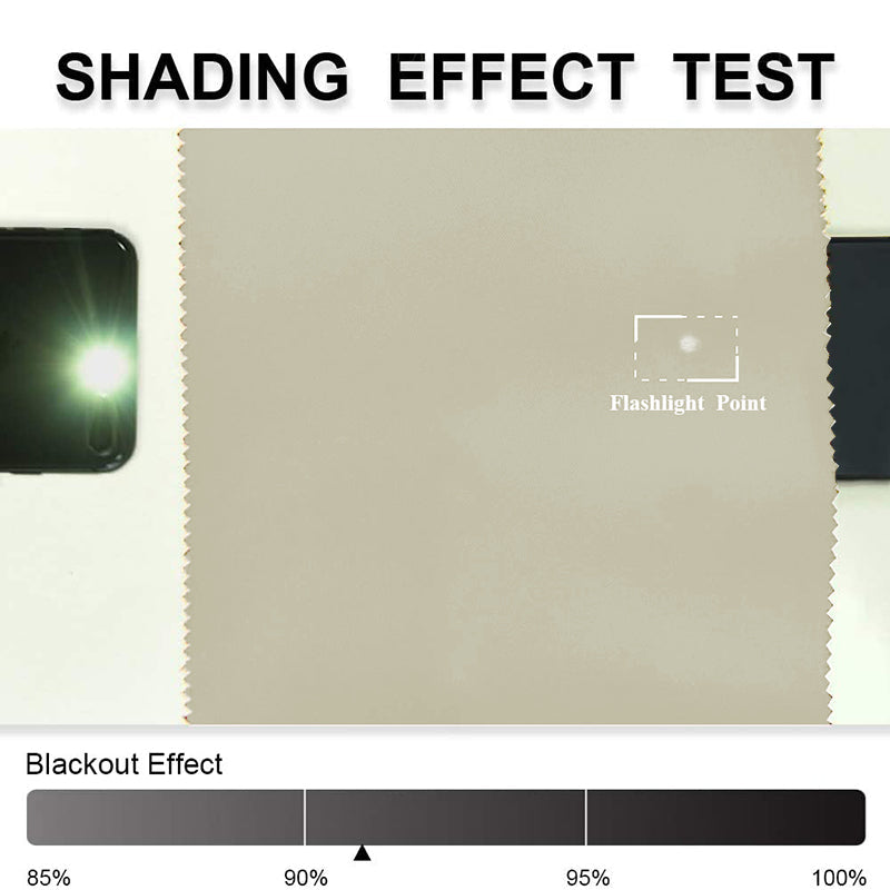 Blackout effect test showing beige thermal insulated grommet curtains, demonstrating 90% light blocking for living room privacy.