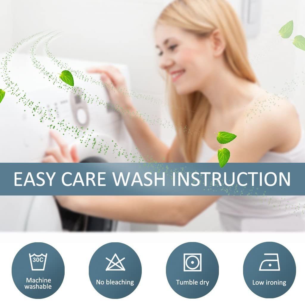 Easy care washing instructions for thermal insulated blackout curtains: machine washable, no bleach, tumble dry, low iron.