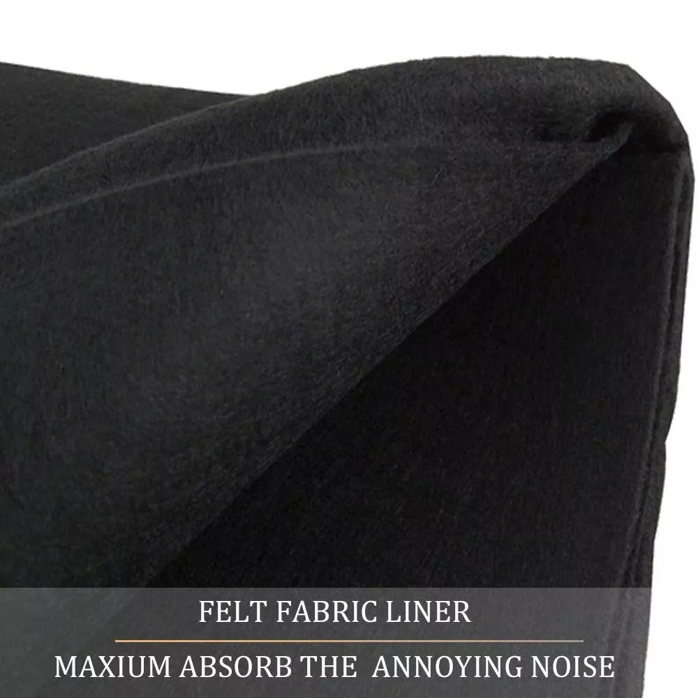 Close-up of the thick black felt fabric liner, designed to absorb noise and provide thermal insulation for blackout curtains.