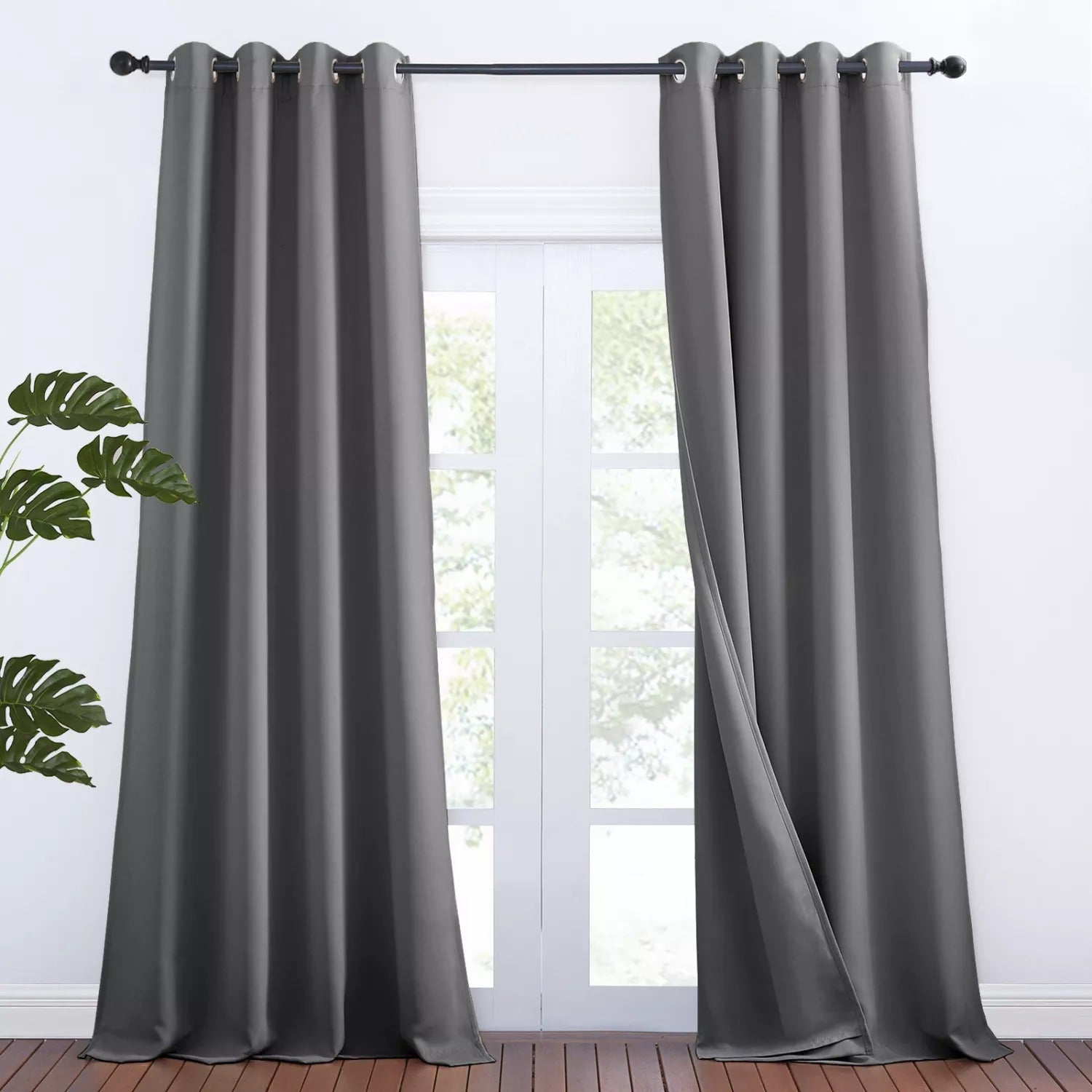 KGORGE dark gray grommet blackout curtains, 2 panels, provide thermal & soundproof privacy in living room or bedroom.