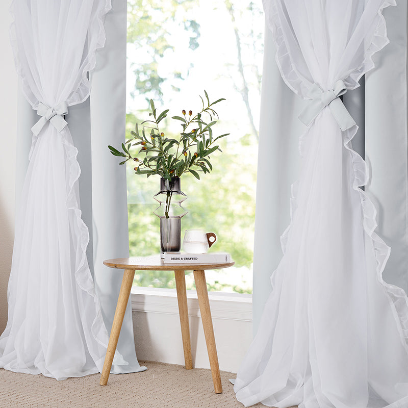 Grommet Top Blackout Double Layer Yarn Curtains With Sheer  Overlay 2 Panels KGORGE Store