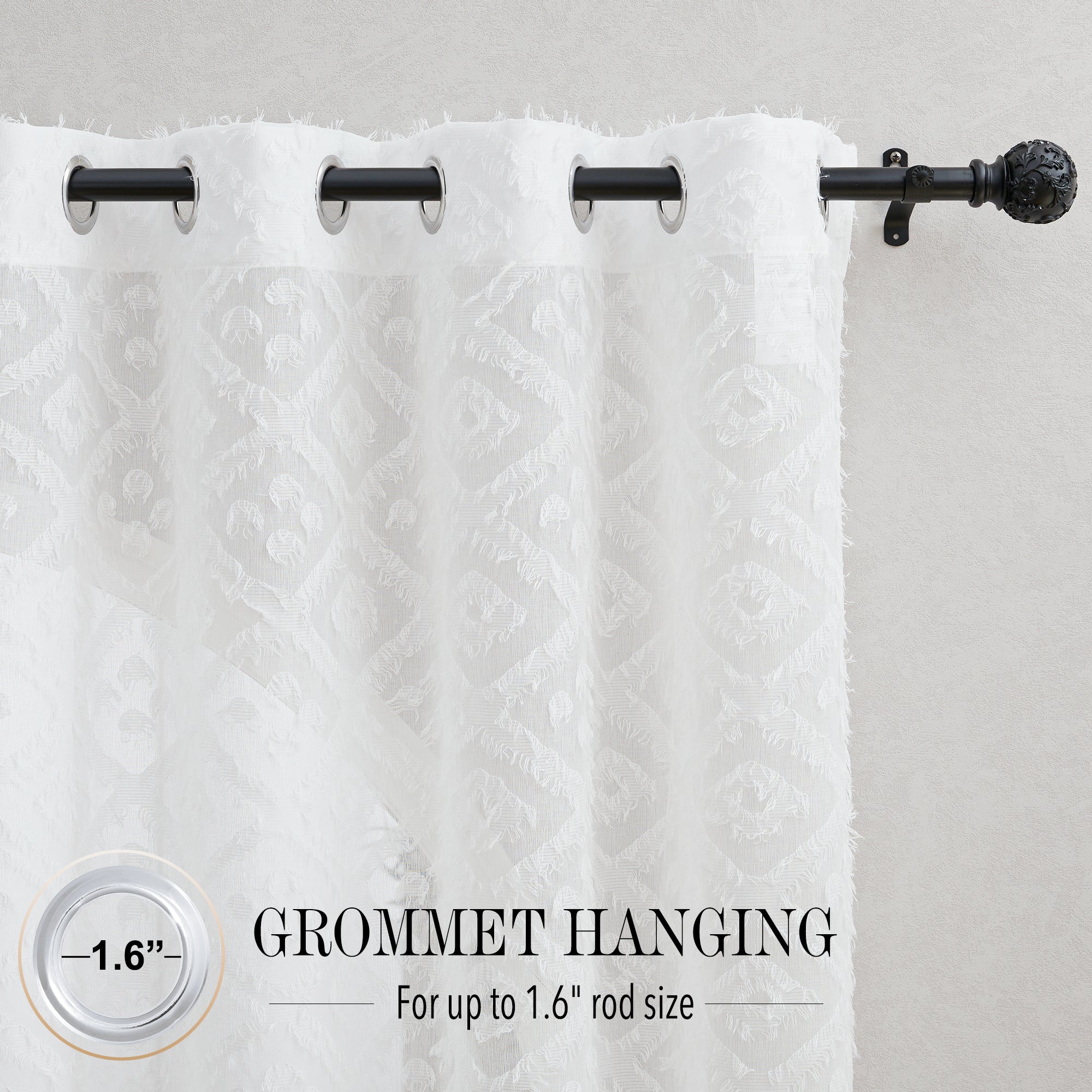 Grommet Top Jacquard Design Sheer Curtain  for Rustic Living Room / Bedroom KGORGE Store
