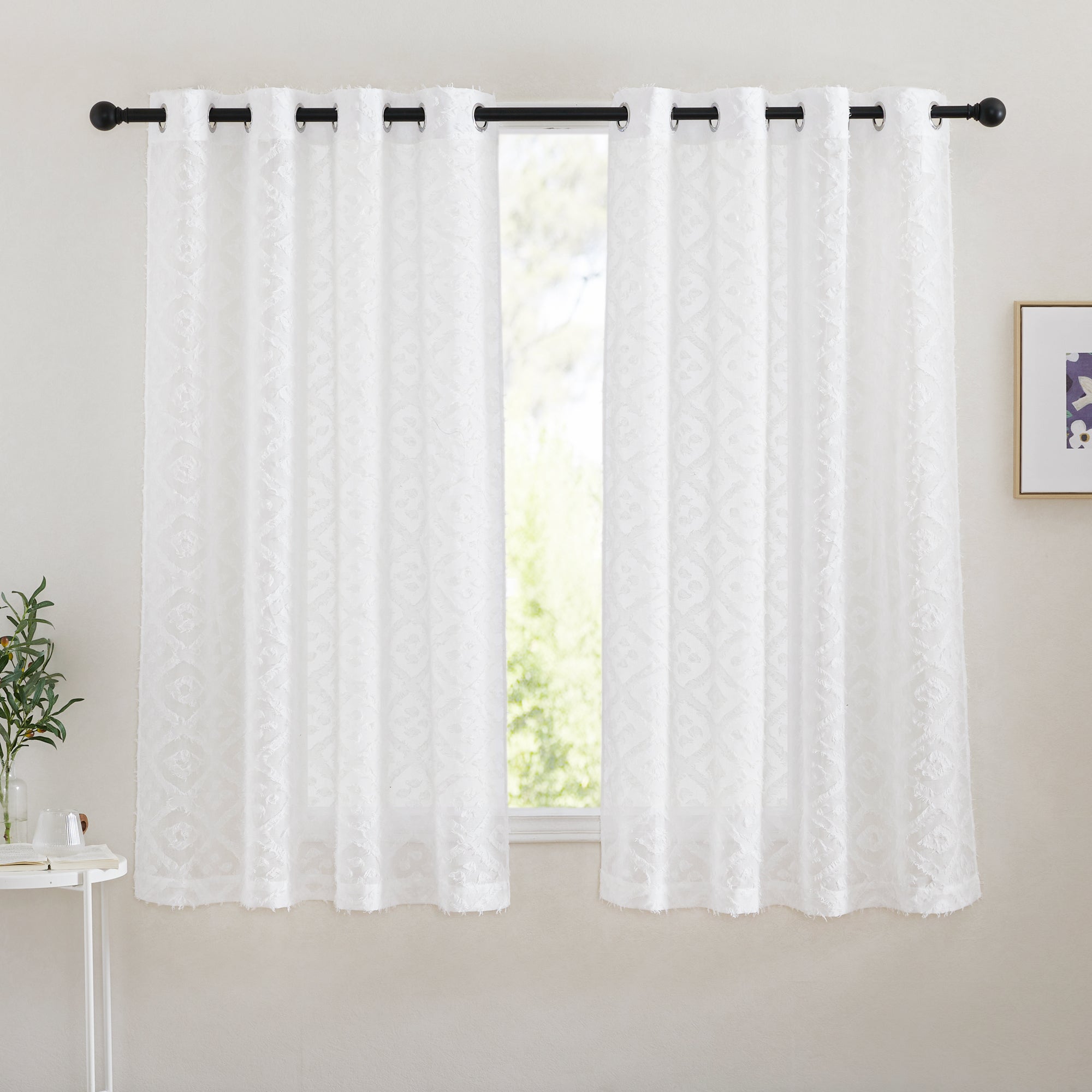 Grommet Top Jacquard Design Sheer Curtain  for Rustic Living Room / Bedroom KGORGE Store