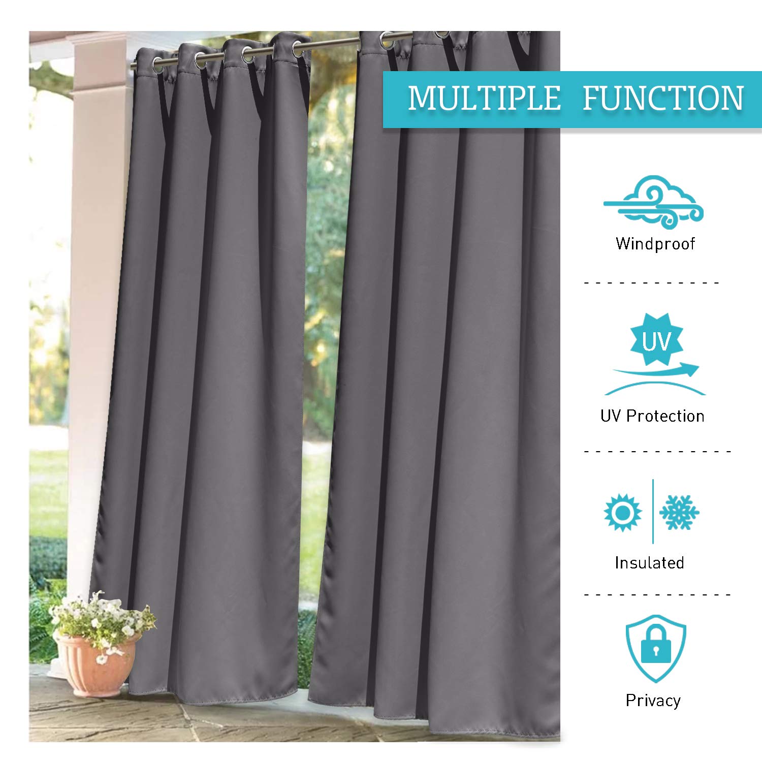 Grommet Top Outdoor Waterproof Thermal Insulated Curtains for Patio And Porch 1 Panel KGORGE Store