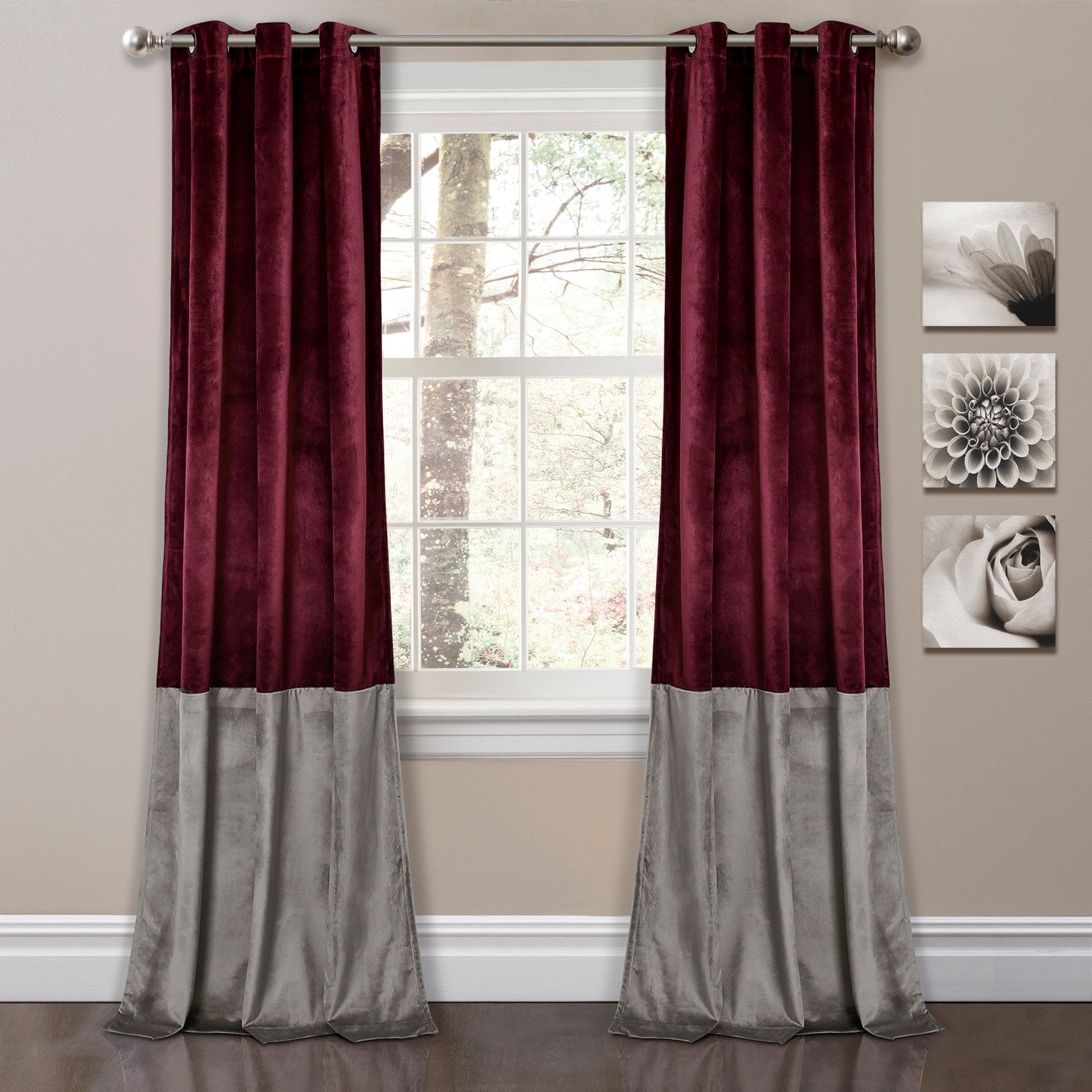 Grommet Top Velvet Privacy Protection Blackout Colorblock Curtains For Living Room And Bedroom 2 Panels KGORGE Store