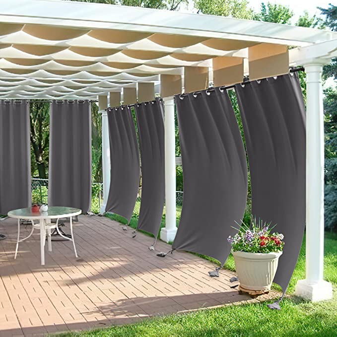 Grommet Top Waterproof Weighted Outdoor Curtain for Patio 1 Panels+2 W Store