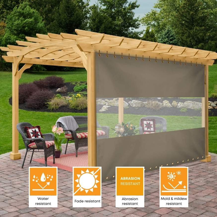 Grommet Top and Bottom Outdoor Canvas Curtain with Clear Sheer Panel for Pergola, Porch, Gazebos, 1 Panel KGORGE Store