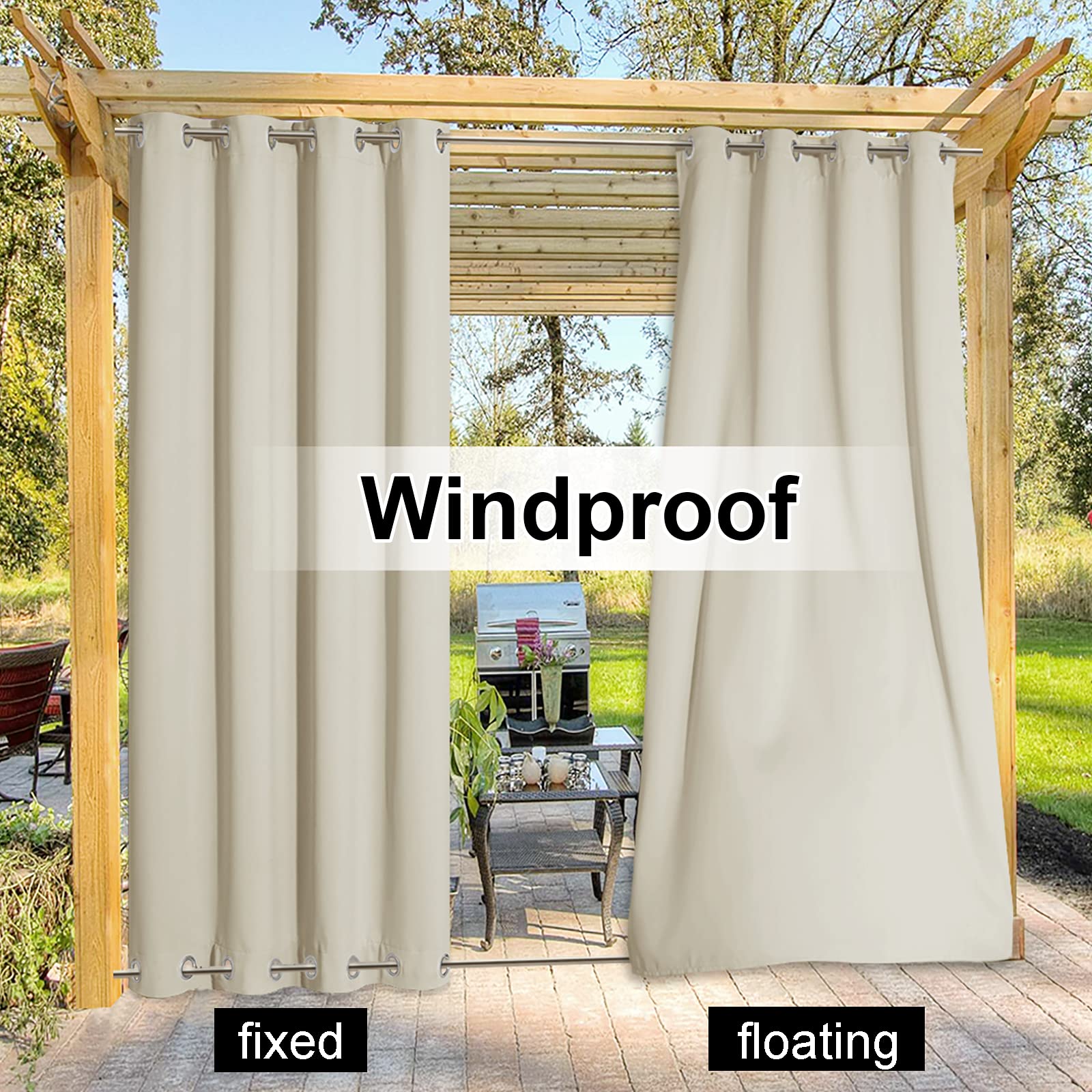 Grommet Top and Bottom Waterproof Outdoor Curtains 1 Panel KGORGE Store