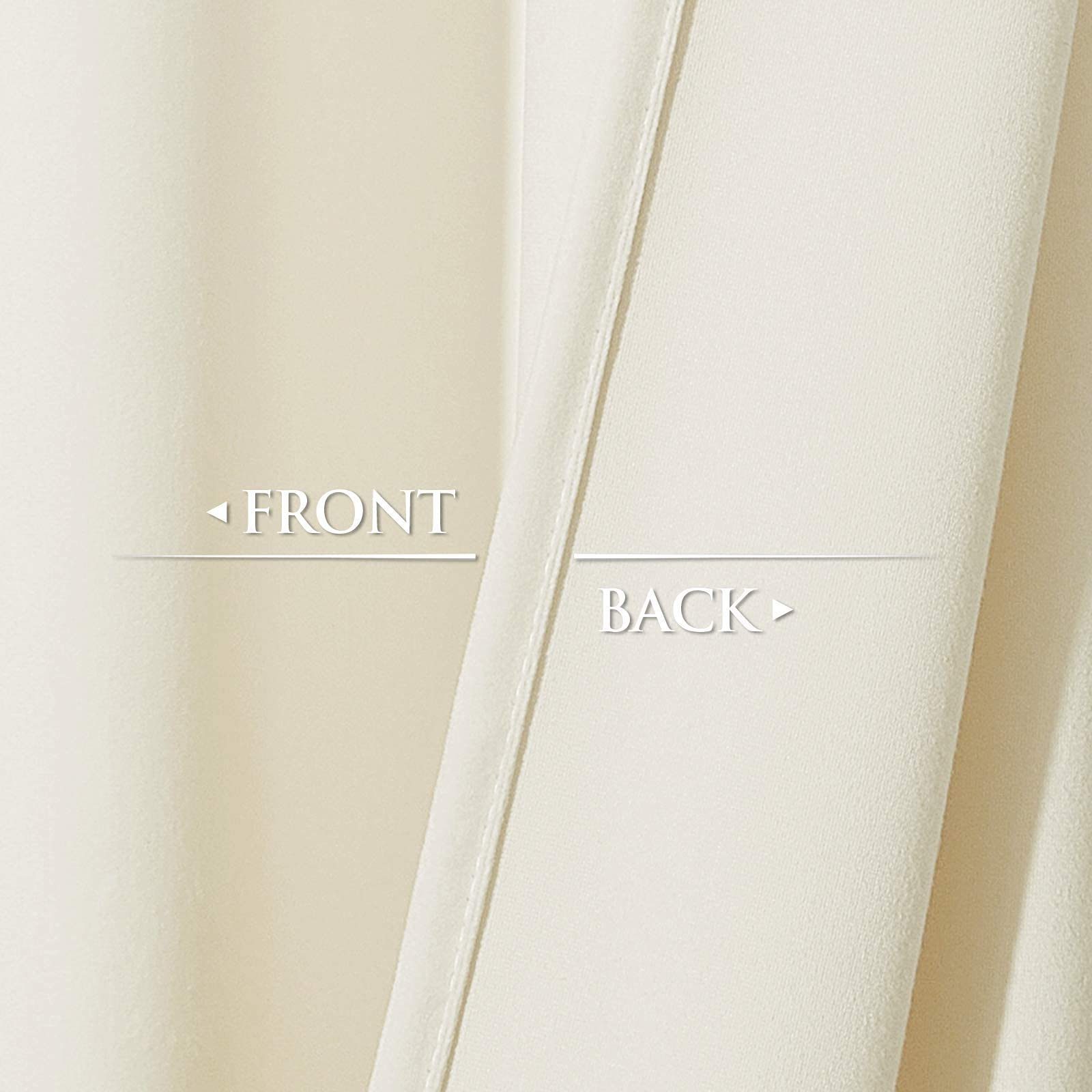 Cream velvet blackout curtain fabric close-up, illustrating the smooth front and dense, light-blocking back for privacy.