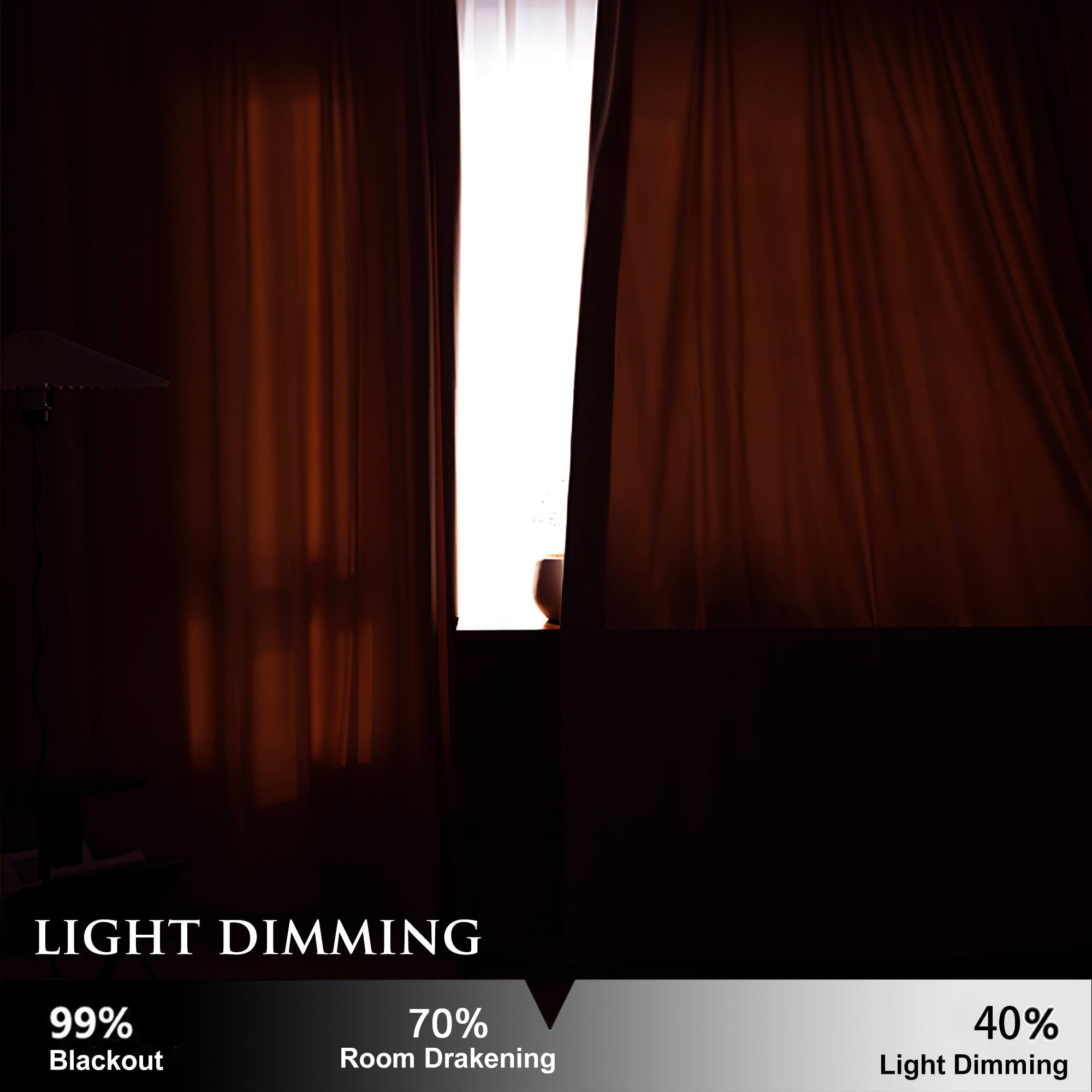 Dark brown velvet blackout curtains demonstrating 99% light dimming, ideal for bedroom or living room privacy.