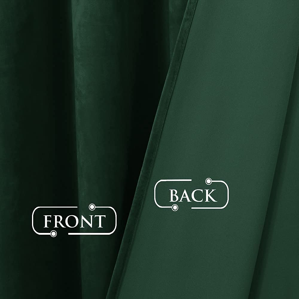 Dark green velvet blackout curtain fabric, displaying front and back texture for bedroom and living room privacy protection.