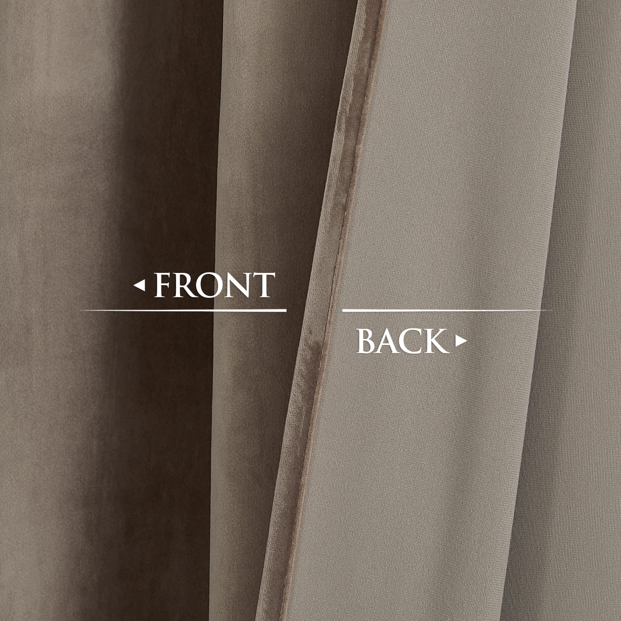 Close-up showing the soft velvet front and textured blackout back of a beige privacy curtain for bedroom & living room.