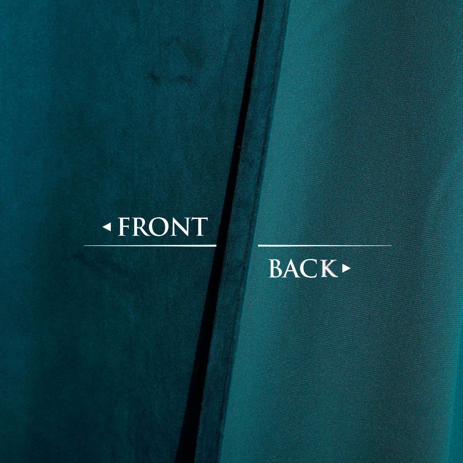 Teal velvet blackout curtain fabric: plush front for bedroom/living room, smooth back for privacy & light block.