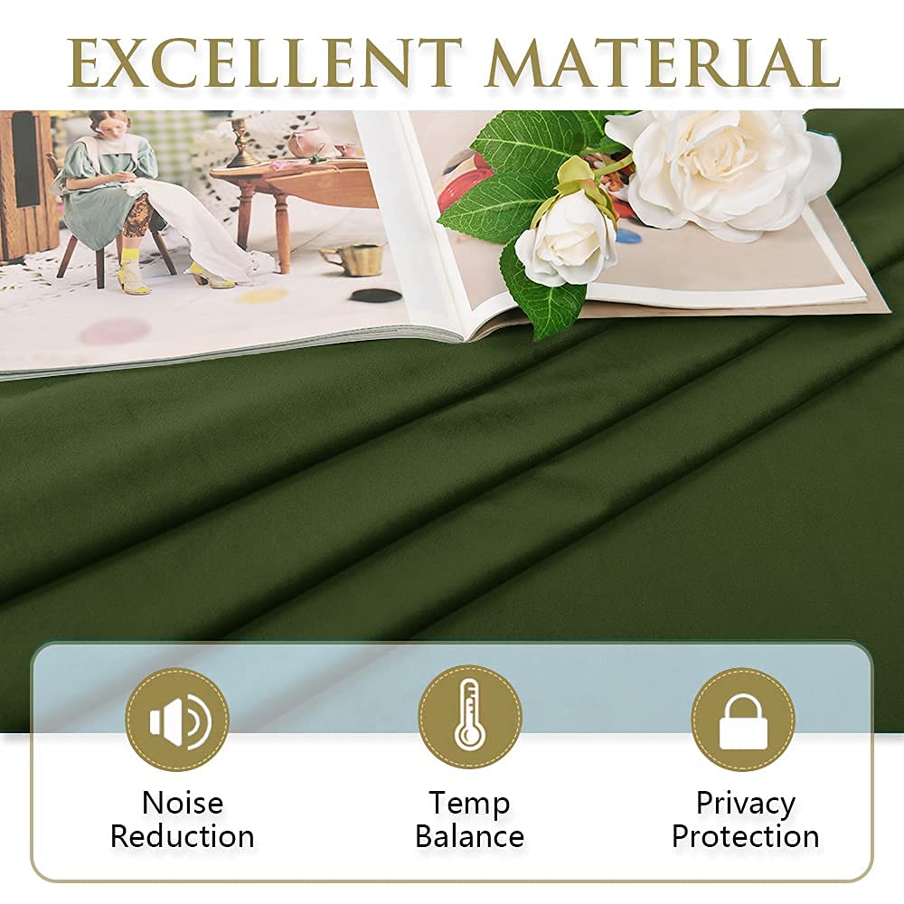 Rich olive green velvet blackout curtain fabric displays excellent material properties: noise reduction, temperature balance, and privacy.