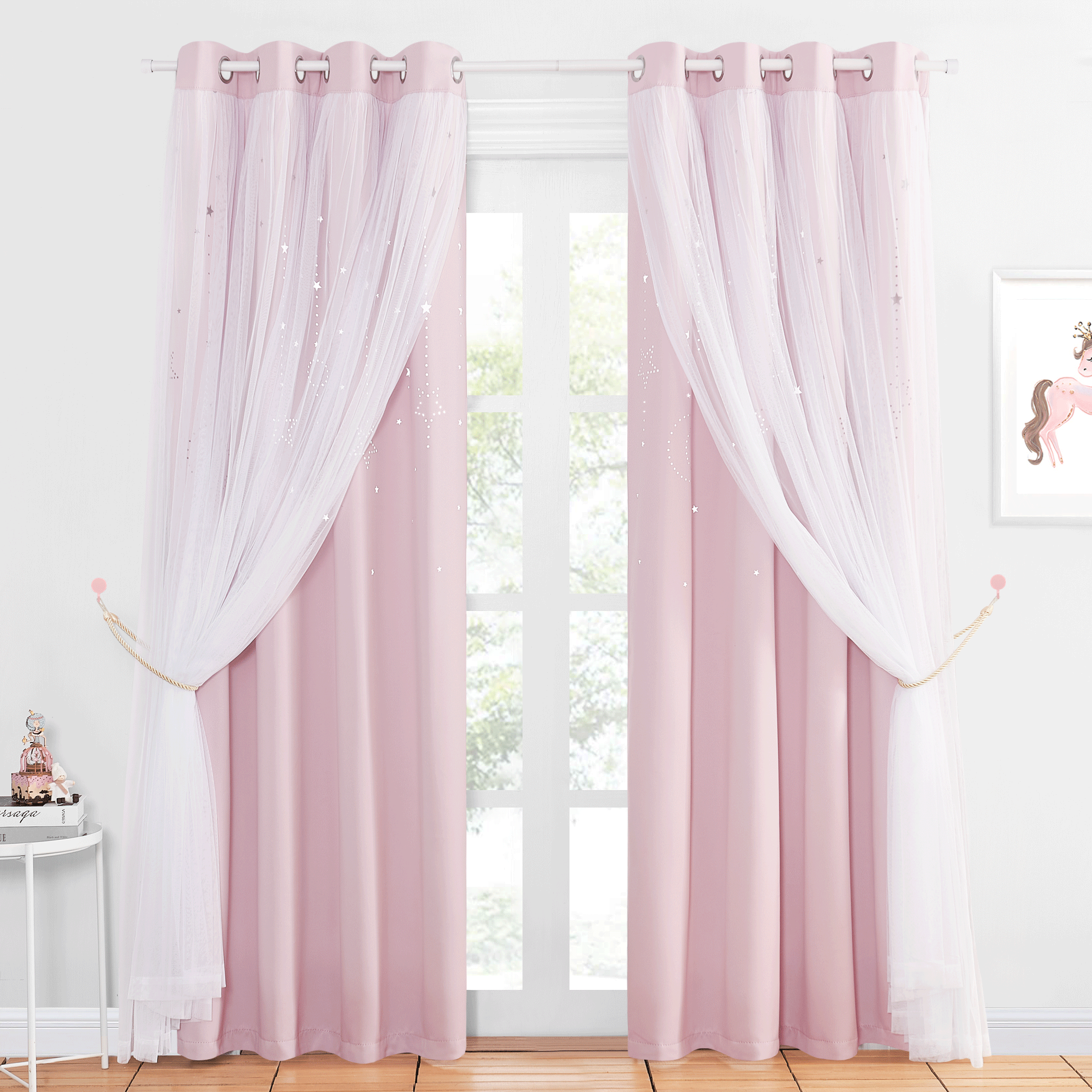 Hollow-Out Curtains Blackout Curtain With Sheer Curtain Overlay 1 Panel KGORGE Store
