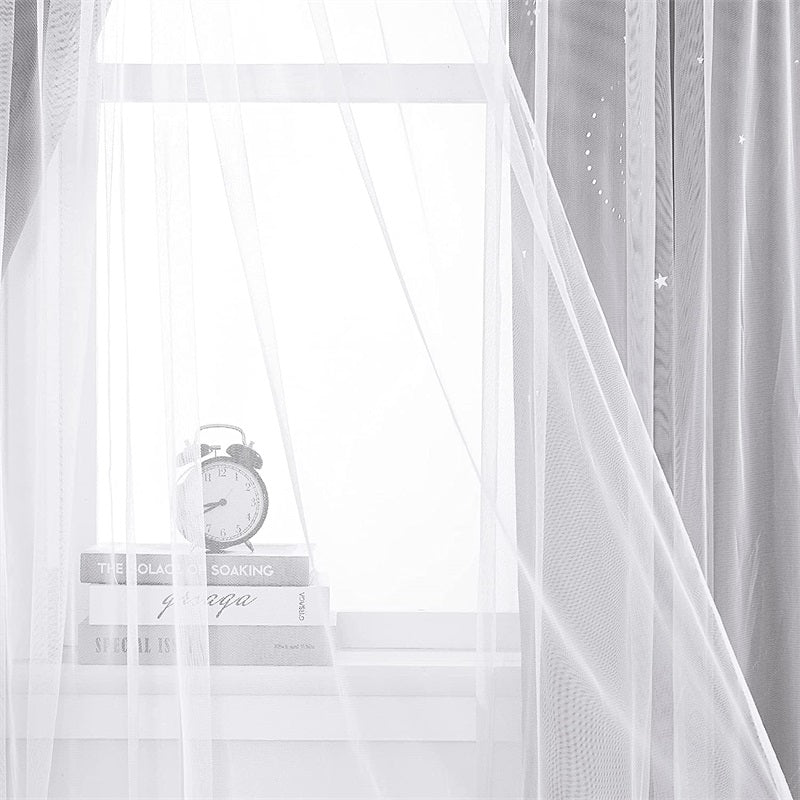 Hollow-Out Curtains Blackout Curtain With Sheer Curtain Overlay 2 Panels KGORGE Store