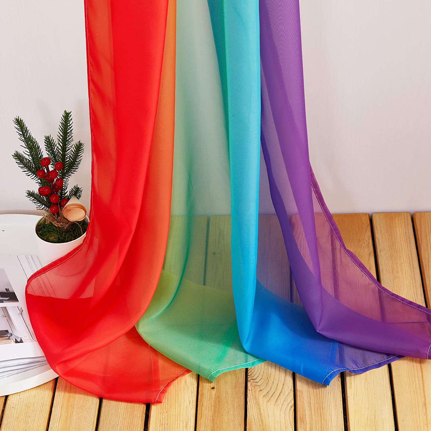 Home Decorative Rainbow Window Scarf Sheer Curtain-W60 x L216 KGORGE Store